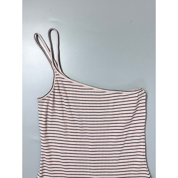 Volcom Big Island Energy One Shoulder Midi Dress in Pink Black Striped - Picture 6 of 9